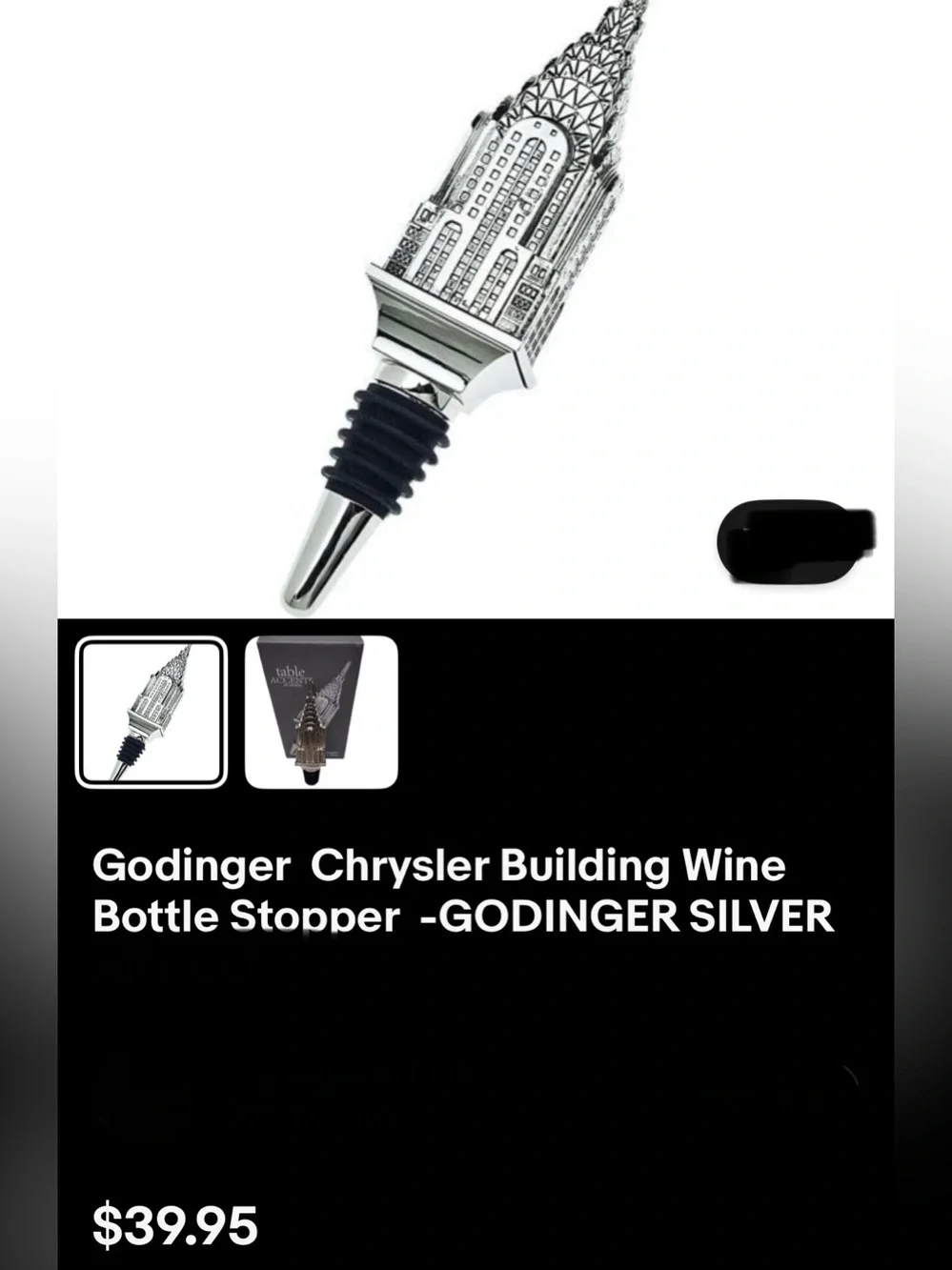 NWT Godinger Silver Art Chrysler Building Bottle Stopper, sealed